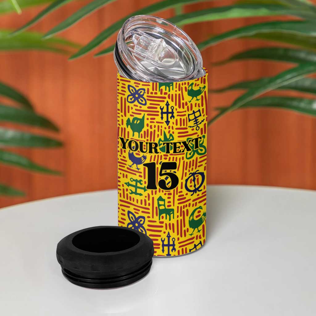 Custom Ghana Football 4 in 1 Can Cooler Tumbler Yellow Adinkra Pattern - African Pride