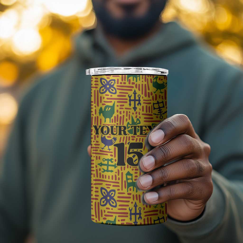 Custom Ghana Football 4 in 1 Can Cooler Tumbler Yellow Adinkra Pattern - African Pride
