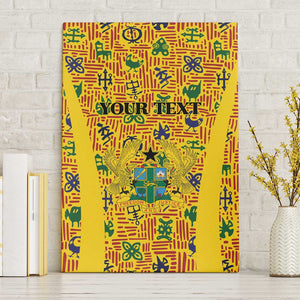 Custom Ghana Football Canvas Wall Art Yellow Adinkra Pattern - African Pride