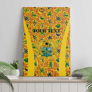 Custom Ghana Football Canvas Wall Art Yellow Adinkra Pattern - African Pride