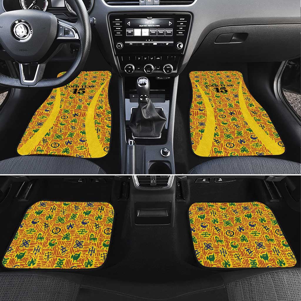 Custom Ghana Football Car Mats Yellow Adinkra Pattern - African Pride