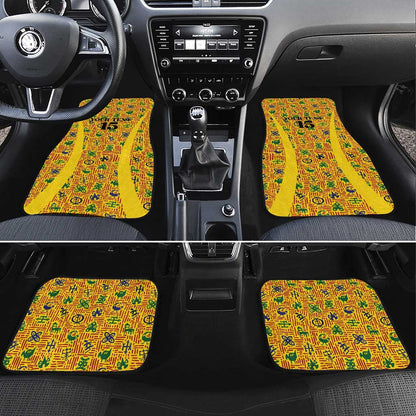 Custom Ghana Football Car Mats Yellow Adinkra Pattern - African Pride