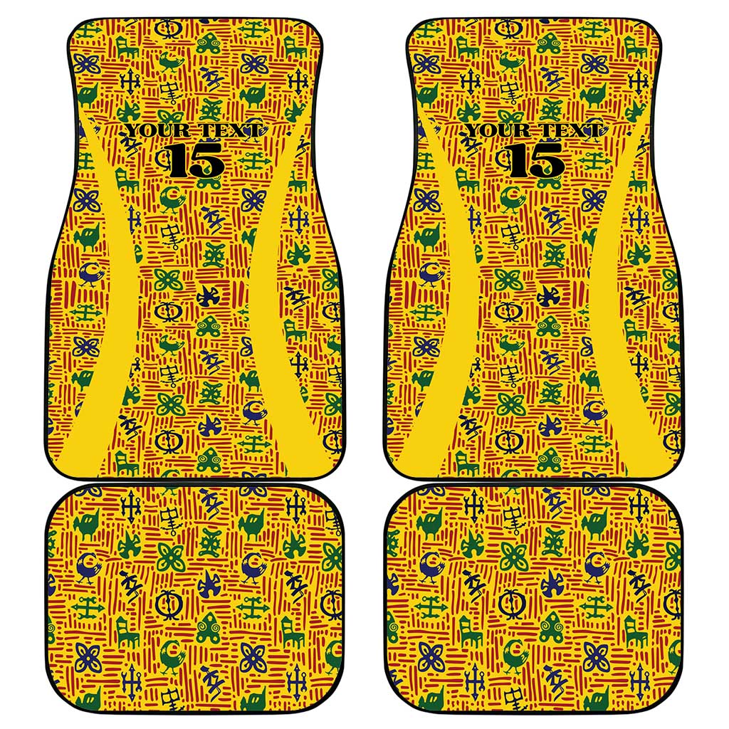 Custom Ghana Football Car Mats Yellow Adinkra Pattern - African Pride