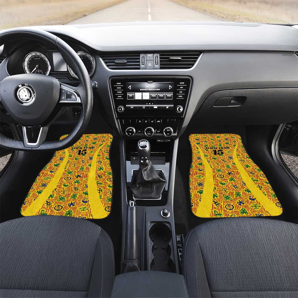 Custom Ghana Football Car Mats Yellow Adinkra Pattern - African Pride