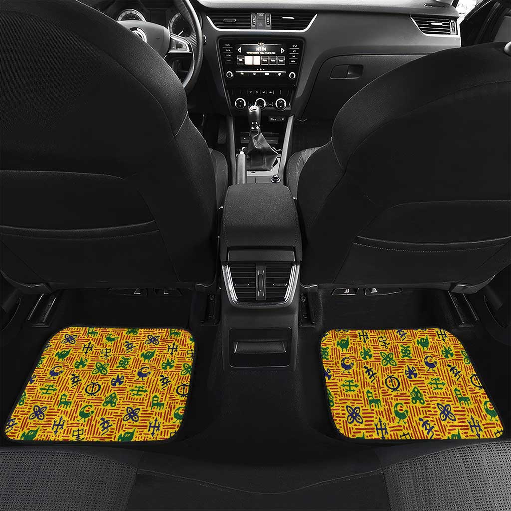 Custom Ghana Football Car Mats Yellow Adinkra Pattern - African Pride