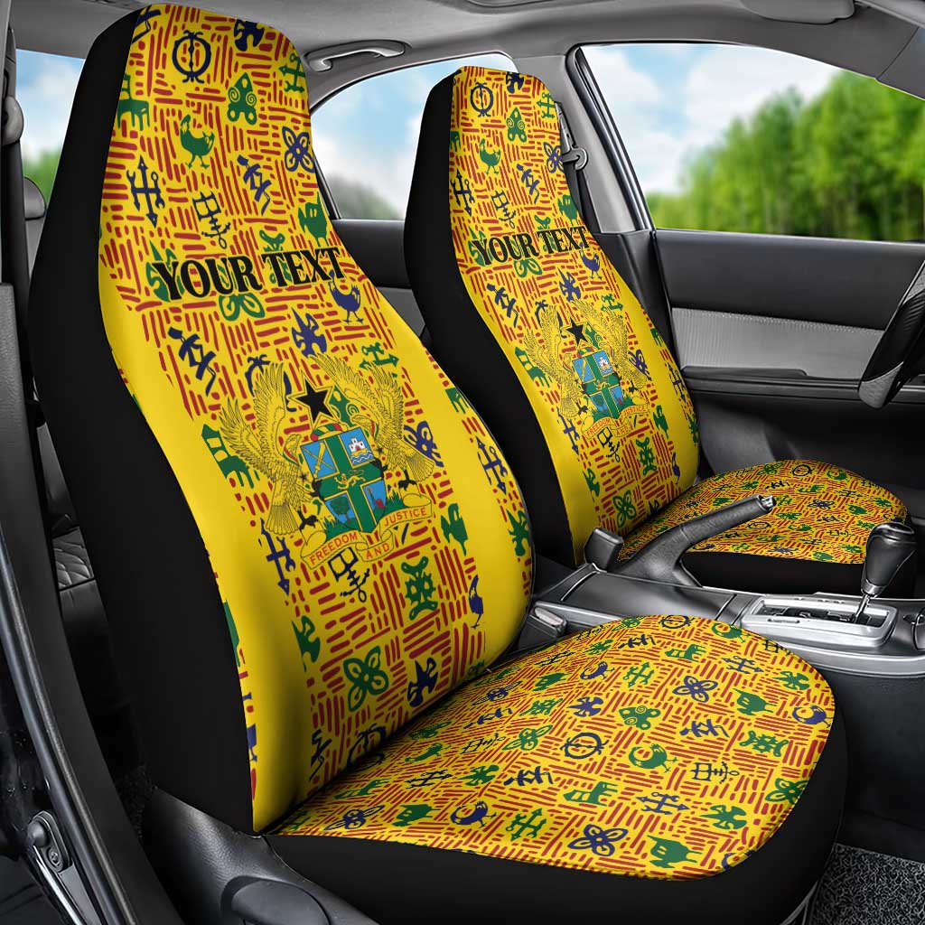 Custom Ghana Football Car Seat Cover Yellow Adinkra Pattern - African Pride