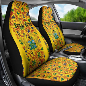 Custom Ghana Football Car Seat Cover Yellow Adinkra Pattern - African Pride