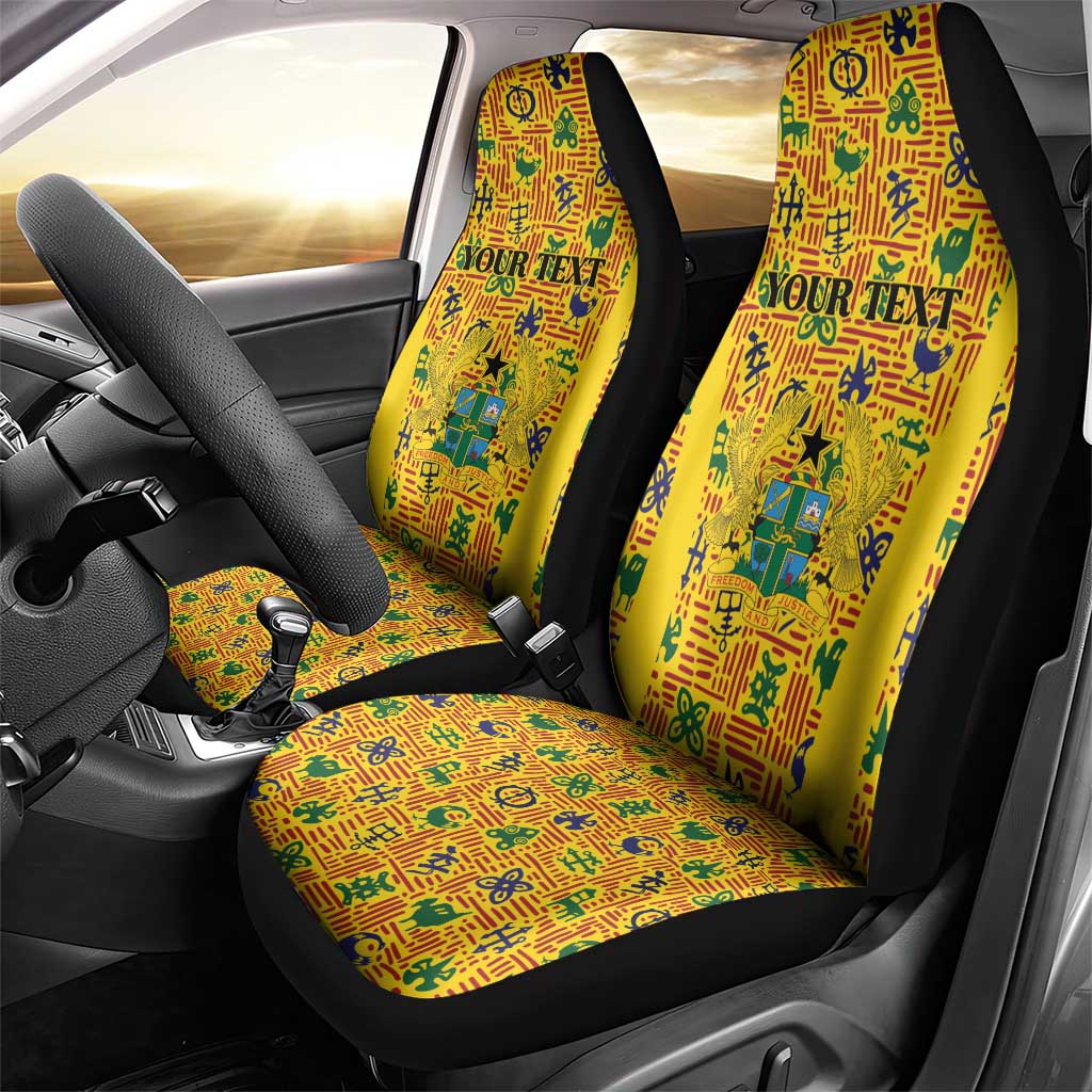 Custom Ghana Football Car Seat Cover Yellow Adinkra Pattern - African Pride
