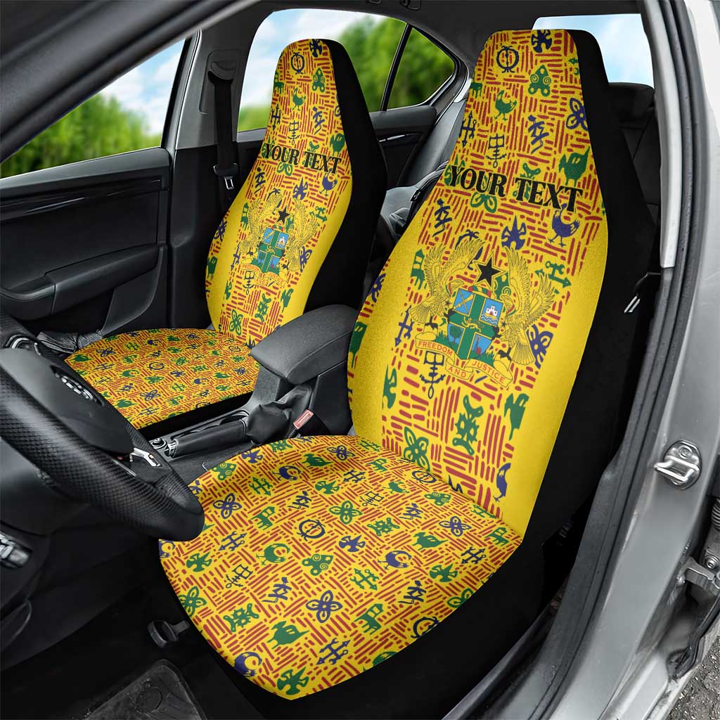 Custom Ghana Football Car Seat Cover Yellow Adinkra Pattern - African Pride
