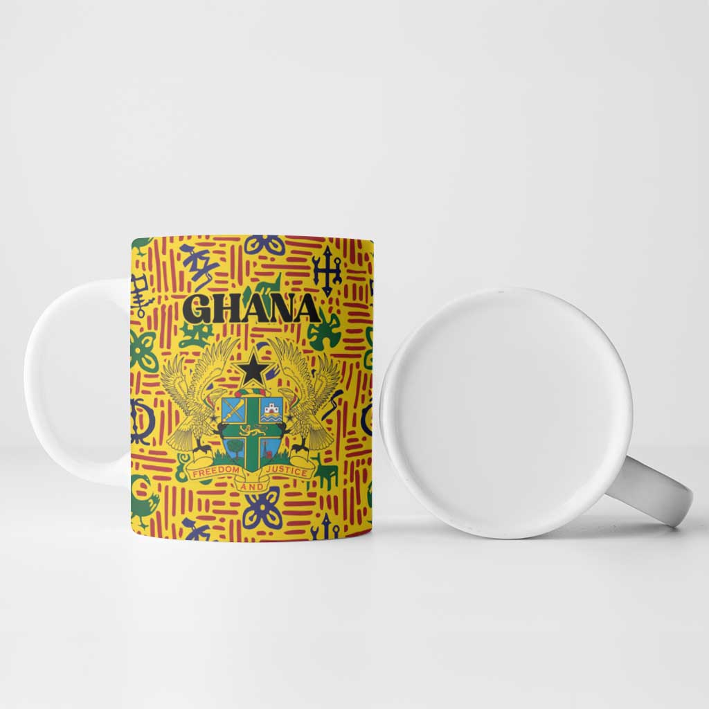 Custom Ghana Football Ceramic Mug Yellow Adinkra Pattern - African Pride