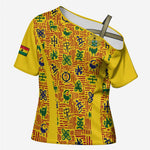 Custom Ghana Football Cross Shoulder Shirt Yellow Adinkra Pattern - African Pride
