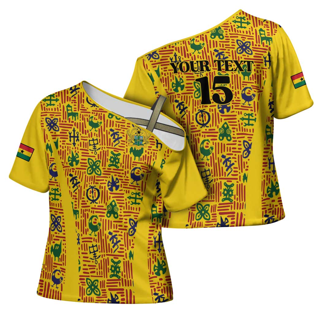 Custom Ghana Football Cross Shoulder Shirt Yellow Adinkra Pattern - African Pride