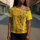 Custom Ghana Football Cross Shoulder Shirt Yellow Adinkra Pattern - African Pride