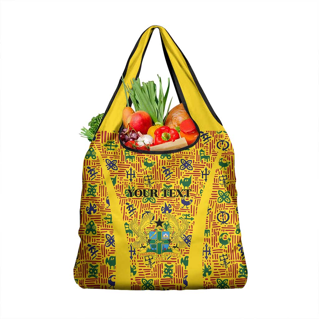 Custom Ghana Football Grocery Bag Yellow Adinkra Pattern - African Pride