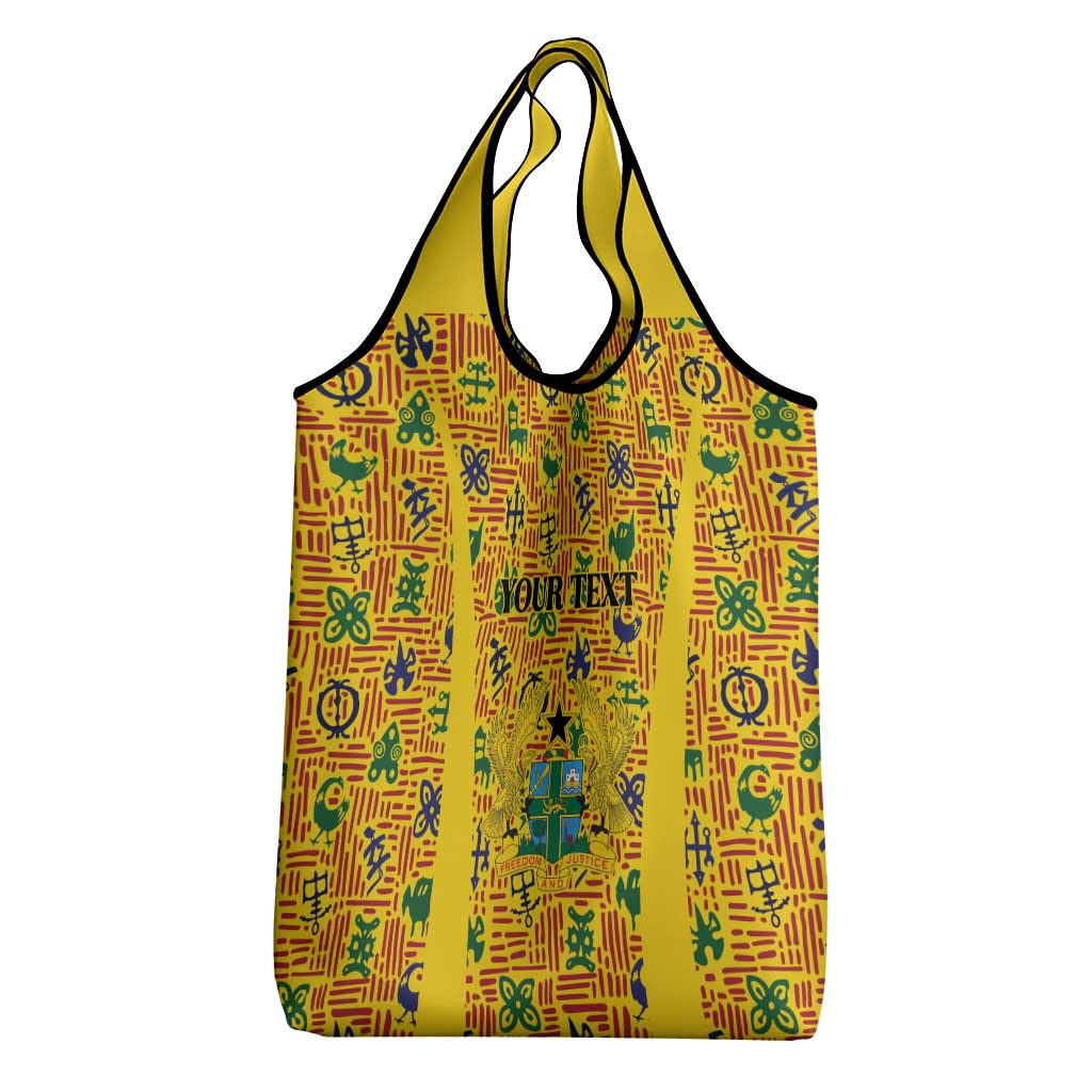 Custom Ghana Football Grocery Bag Yellow Adinkra Pattern - African Pride