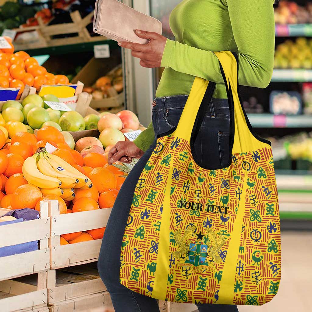 Custom Ghana Football Grocery Bag Yellow Adinkra Pattern - African Pride