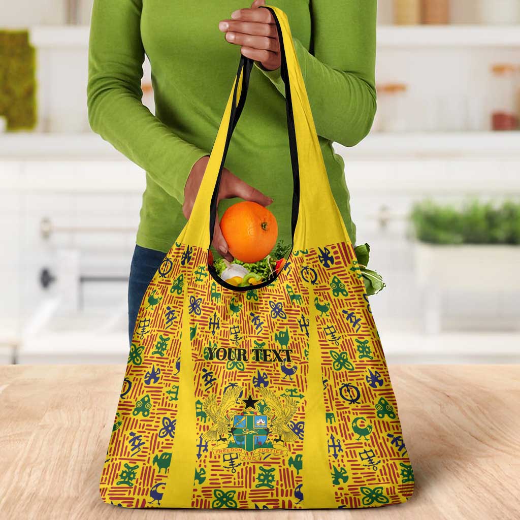 Custom Ghana Football Grocery Bag Yellow Adinkra Pattern - African Pride