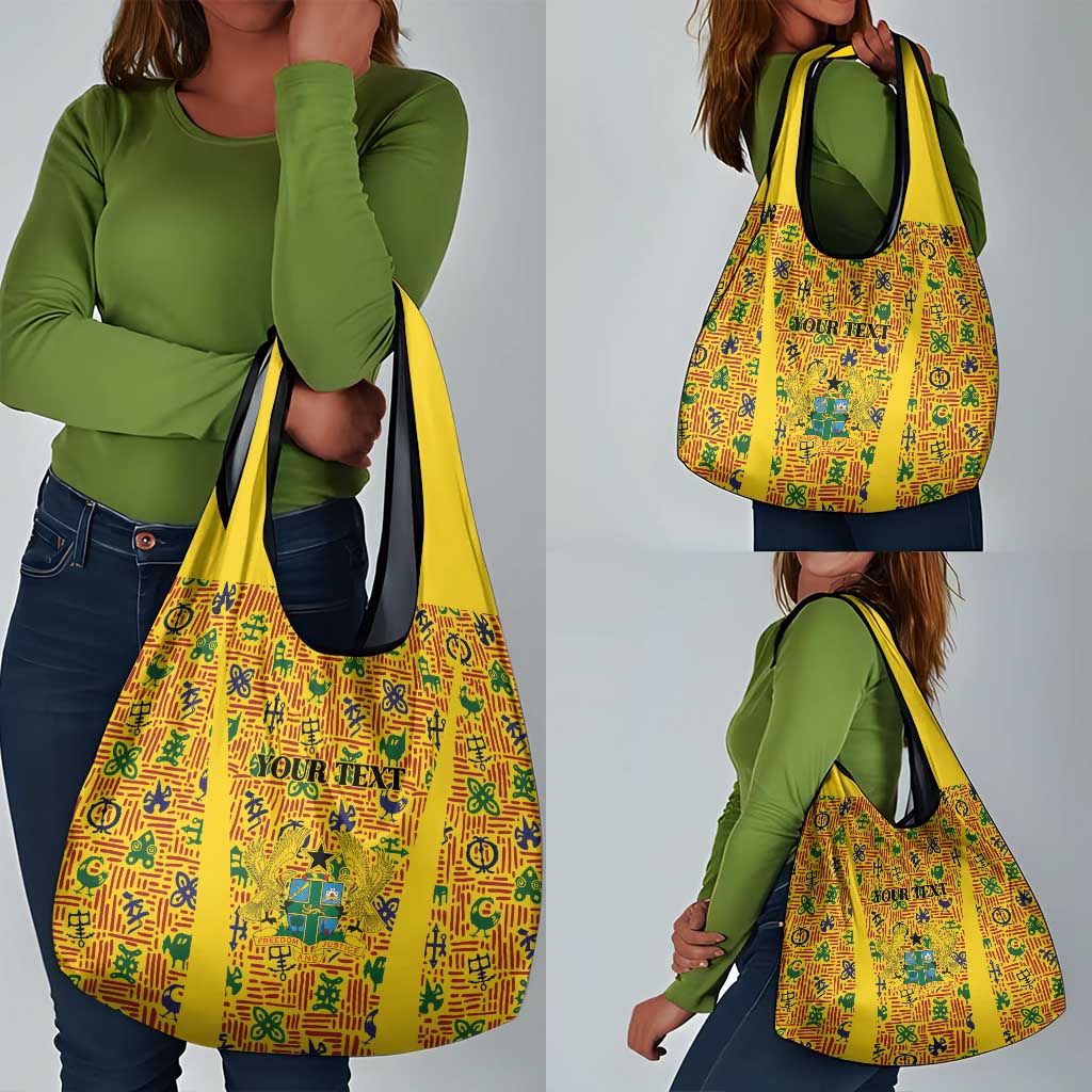 Custom Ghana Football Grocery Bag Yellow Adinkra Pattern - African Pride