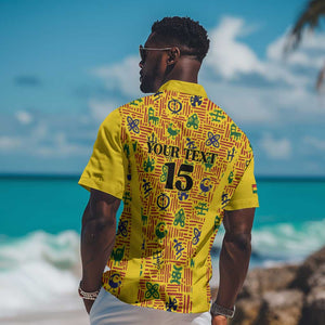 Custom Ghana Football Hawaiian Shirt Yellow Adinkra Pattern - African Pride