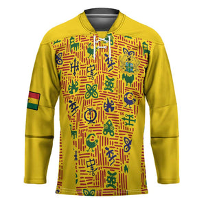 Custom Ghana Football Hockey Jersey Yellow Adinkra Pattern - African Pride