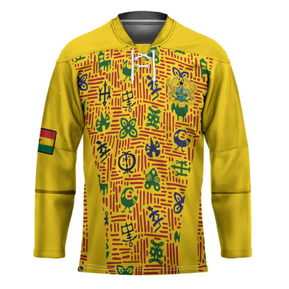Custom Ghana Football Hockey Jersey Yellow Adinkra Pattern - African Pride