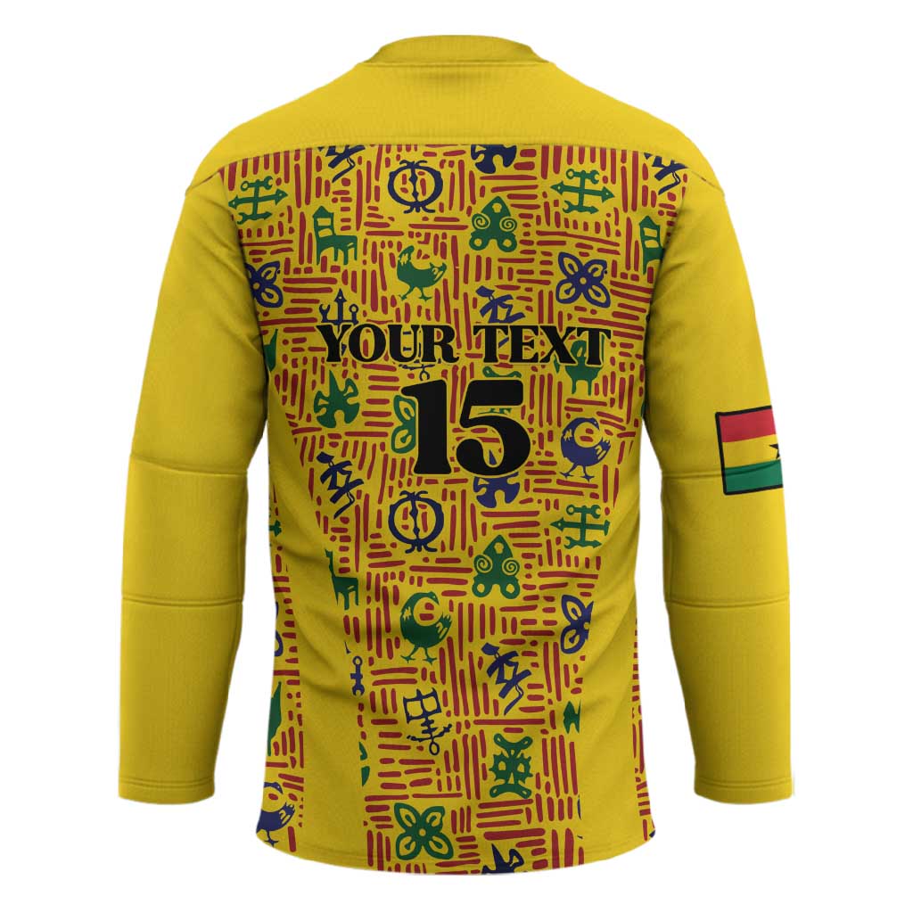 Custom Ghana Football Hockey Jersey Yellow Adinkra Pattern - African Pride