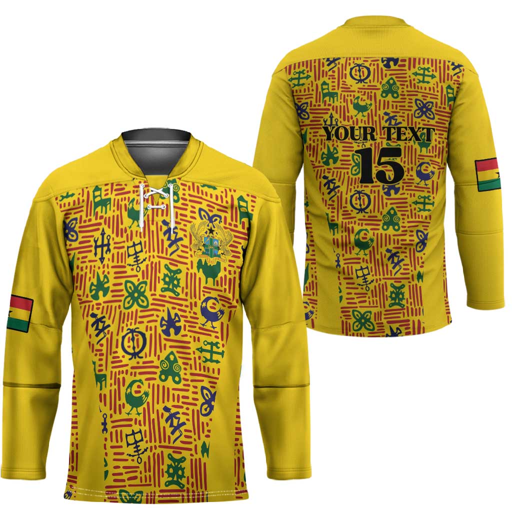 Custom Ghana Football Hockey Jersey Yellow Adinkra Pattern - African Pride