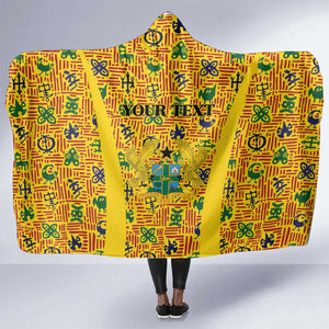 Custom Ghana Football Hooded Blanket Yellow Adinkra Pattern - African Pride