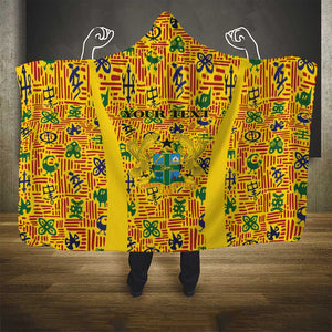 Custom Ghana Football Hooded Blanket Yellow Adinkra Pattern - African Pride