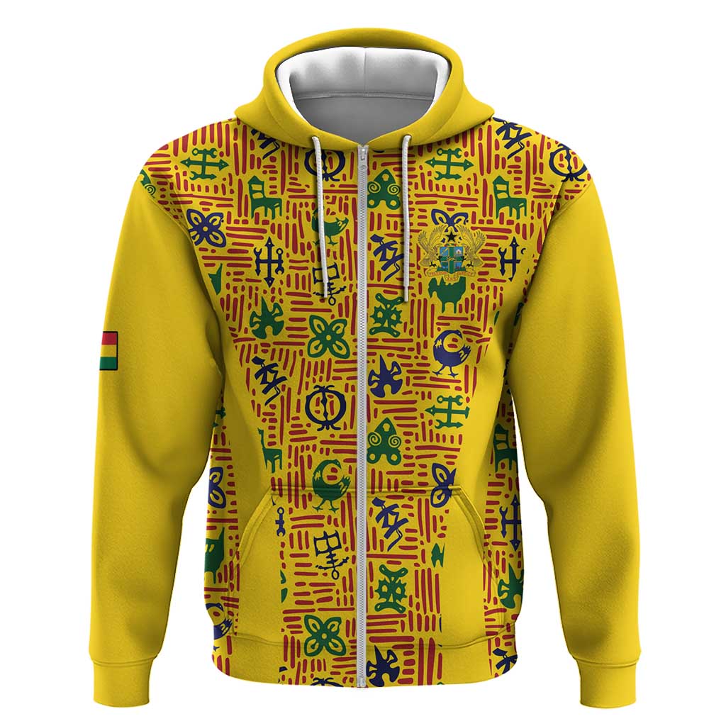 Custom Ghana Football Hoodie Yellow Adinkra Pattern - African Pride