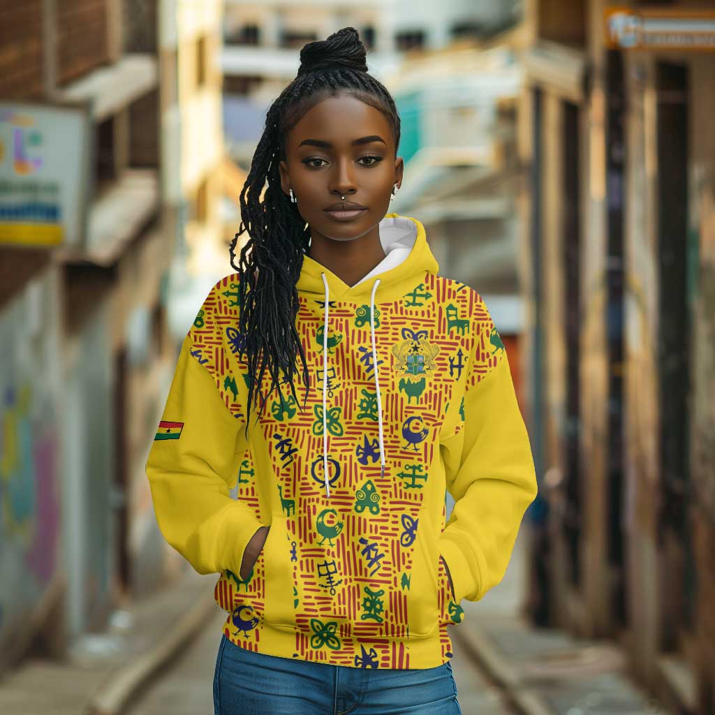 Custom Ghana Football Hoodie Yellow Adinkra Pattern - African Pride