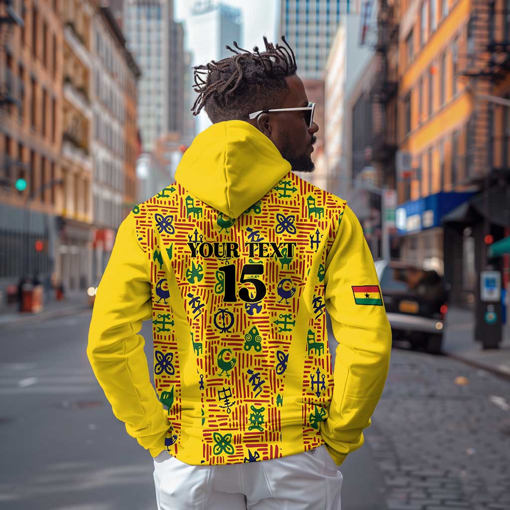 Custom Ghana Football Hoodie Yellow Adinkra Pattern - African Pride