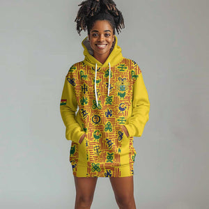 Custom Ghana Football Hoodie Dress Yellow Adinkra Pattern - African Pride