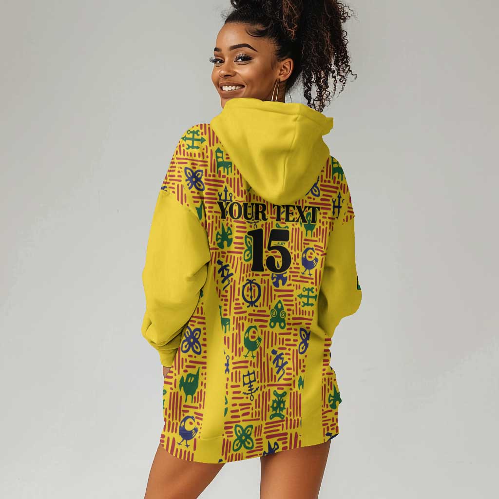 Custom Ghana Football Hoodie Dress Yellow Adinkra Pattern - African Pride