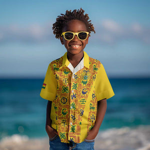Custom Ghana Football Kid Hawaiian Shirt Yellow Adinkra Pattern - African Pride