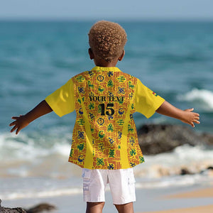 Custom Ghana Football Kid Hawaiian Shirt Yellow Adinkra Pattern - African Pride