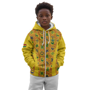 Custom Ghana Football Kid Hoodie Yellow Adinkra Pattern - African Pride
