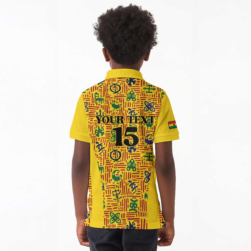 Custom Ghana Football Kid Polo Shirt Yellow Adinkra Pattern - African Pride
