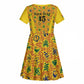 Custom Ghana Football Kid Short Sleeve Dress Yellow Adinkra Pattern - African Pride