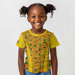Custom Ghana Football Kid T shirt Yellow Adinkra Pattern - African Pride