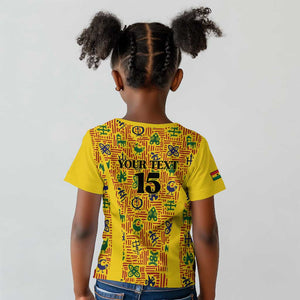 Custom Ghana Football Kid T shirt Yellow Adinkra Pattern - African Pride