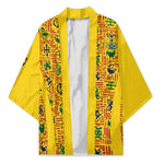 Custom Ghana Football Kimono Yellow Adinkra Pattern - African Pride