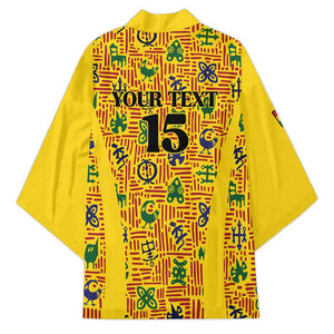 Custom Ghana Football Kimono Yellow Adinkra Pattern - African Pride