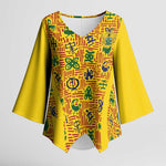 Custom Ghana Football Kimono Sleeve Blouse Yellow Adinkra Pattern - African Pride