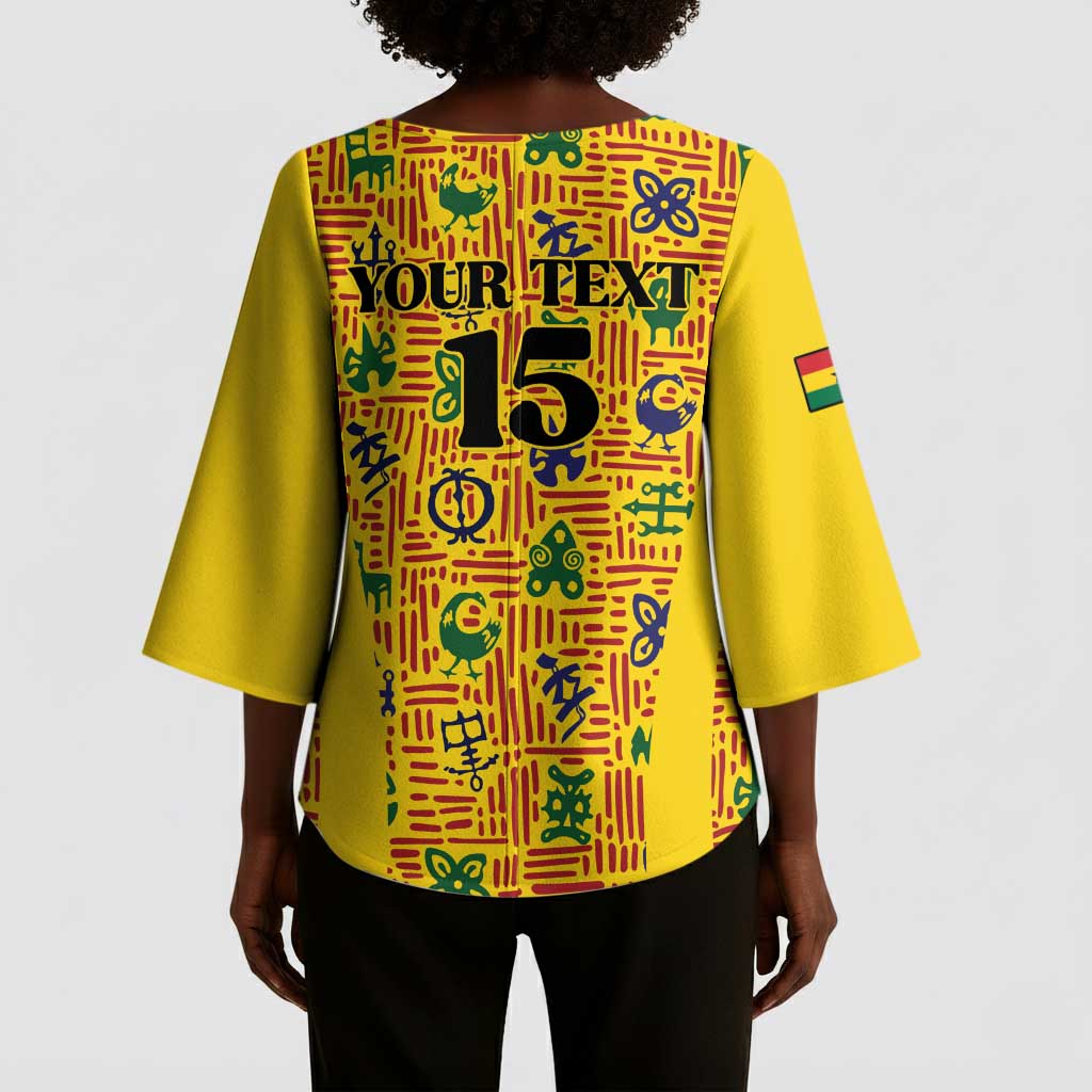 Custom Ghana Football Kimono Sleeve Blouse Yellow Adinkra Pattern - African Pride