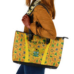 Custom Ghana Football Leather Tote Bag Yellow Adinkra Pattern - African Pride