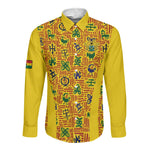 Custom Ghana Football Long Sleeve Button Shirt Yellow Adinkra Pattern - African Pride