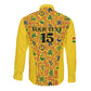 Custom Ghana Football Long Sleeve Button Shirt Yellow Adinkra Pattern - African Pride