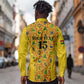 Custom Ghana Football Long Sleeve Button Shirt Yellow Adinkra Pattern - African Pride