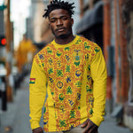Custom Ghana Football Long Sleeve Shirt Yellow Adinkra Pattern - African Pride